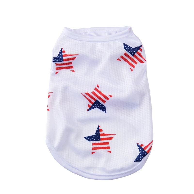 Summer Breathable Dog Vest Clothes Independence Day July 4th Pet T-shirt For Small Medium Dogs Cats Schnauzer Yorkshire Coat