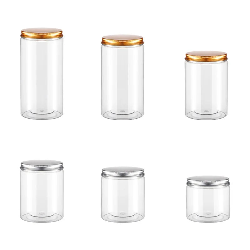 Wholesale 10/30/50pcs Empty Plastic Clear Cosmetic Jars PET Food Jar Makeup Container With Silver aluminum lid Seal Food Cans