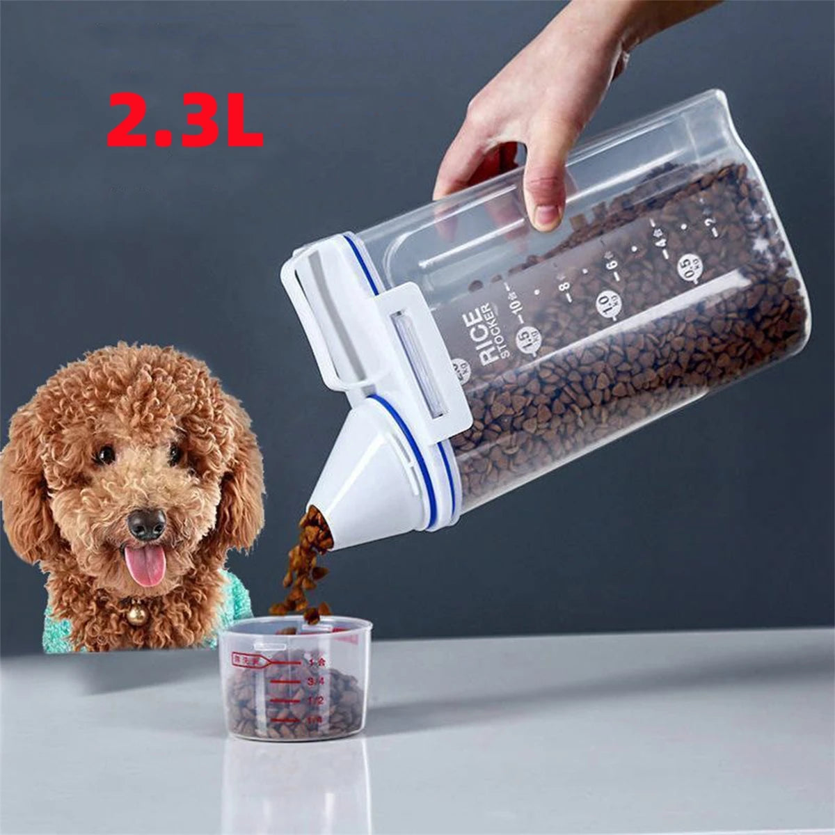 1Pc Pet Food Storage with Seal Ring 2.3L 2.5L 3L Large Capacity Portable Sealed Transparent Container Durable Cats Dogs Feed Jar