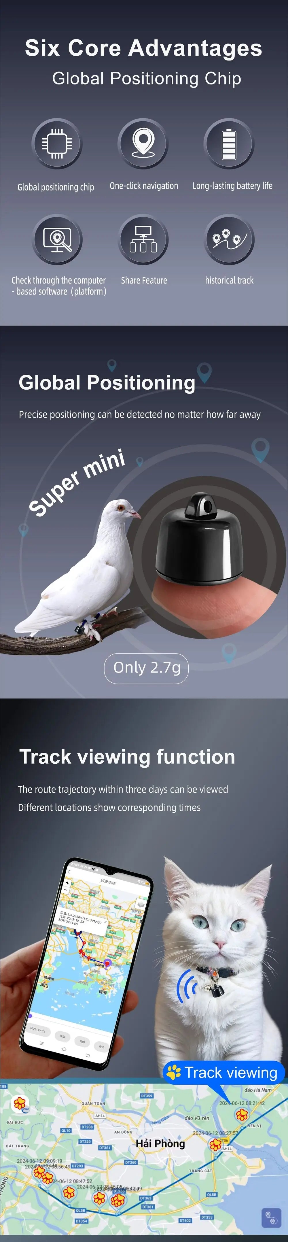 Mini Pets Global Locator Compatible with Android ISO System For birds and dogs and cats View 3 days of movement GPS Tracker