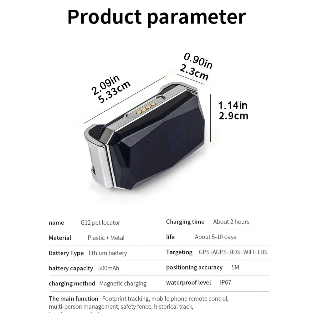 Smart GPS Pet Tracker Collar Real-Time Tracking 5m Accuracy IP67 Waterproof 10-Day Battery Geofence Alerts Dogs Cats Positioning