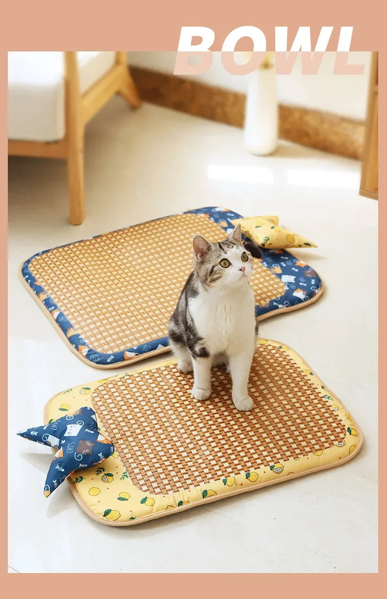 Cat Litter Cooler Summer Cooling Litter Mat Bite Resistant Waterproof Summer Rattan Mat Dog Mat Sofa Square Pet Sleeping Bed