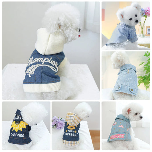 Pet Clothing Spring And Autumn Handsome Cool Cowboy Coat Suitable Cute Rock Roll Denim Clothing for Small and Medium sized Dogs
