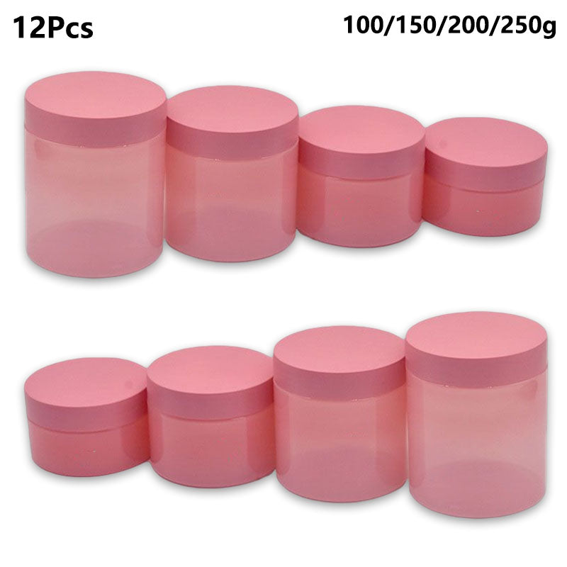 12Pcs 100-250g Pink PET Plastic Jar with Screw Lid Empty Comstic Face Cream Containers Travel Sample Jars Refillable Bottles