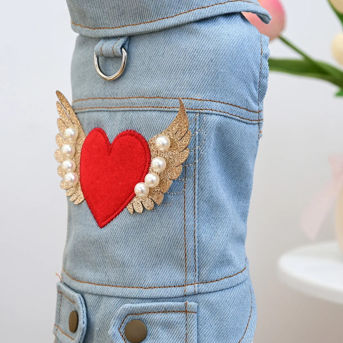 Denim Puppy Jacket For Chihuahua Yorkie Adjustable Lightweight  Coat, Breathable Dog Clothes With Snap Closure