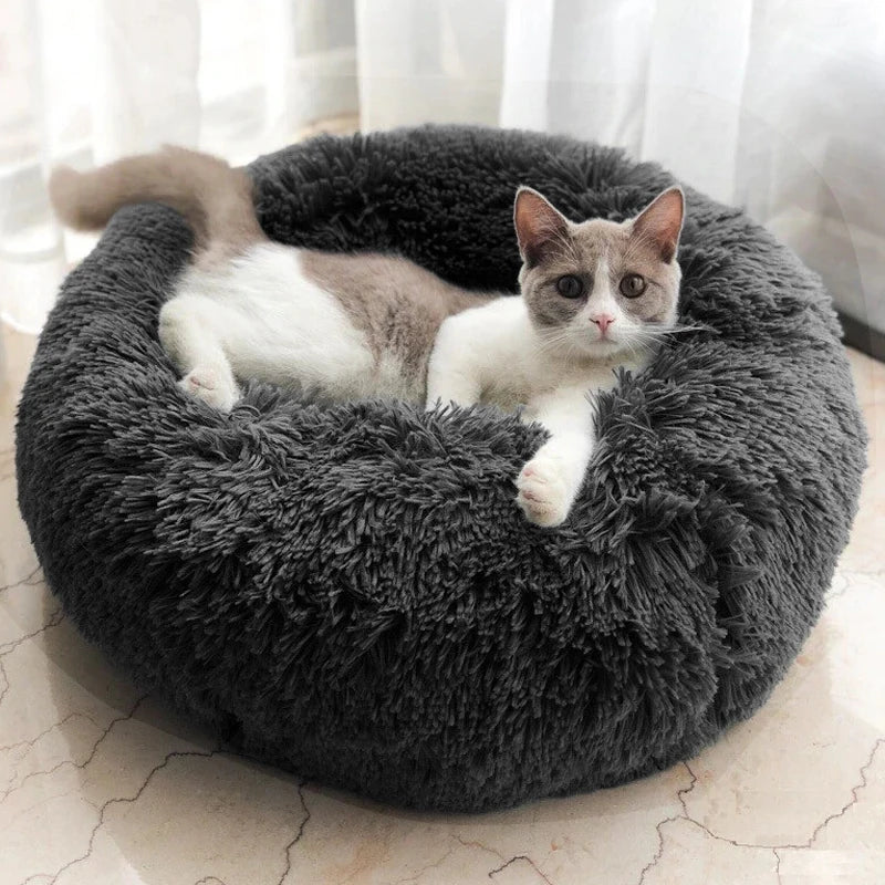 70CM Donut-Shaped Plush Pet Cuddler Bed Machine Washable Anti-Slip for Dog&Cat House Winter Warm Sleeping