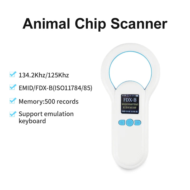 Handheld 134.2KHz 125kHz Animal RFID Reader Pet Cat Dog Microchip Scanner FDX-B Glass Chip USB/Bluetooth Tag Reader