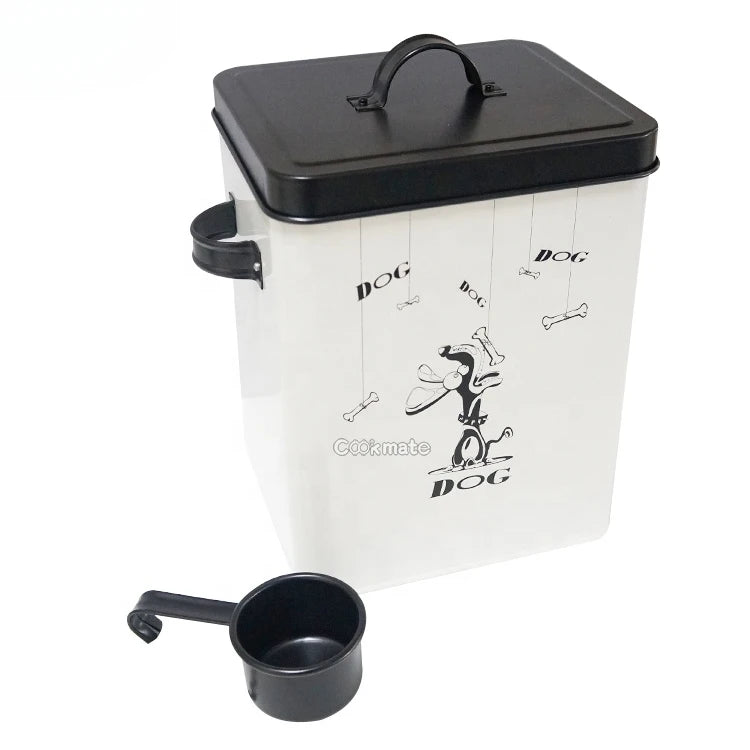 2023 New Fashion White  Farmhouse Dog Food Container with black Lid Food Storage Container with Serving Scoop
