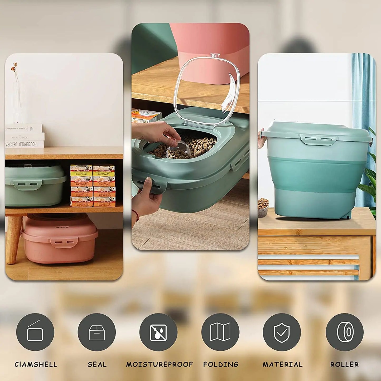 Pet Dry Food Storage Metal Bucket With Scoop Sealing Cover Cat Food Bin Box Dog Food Containers