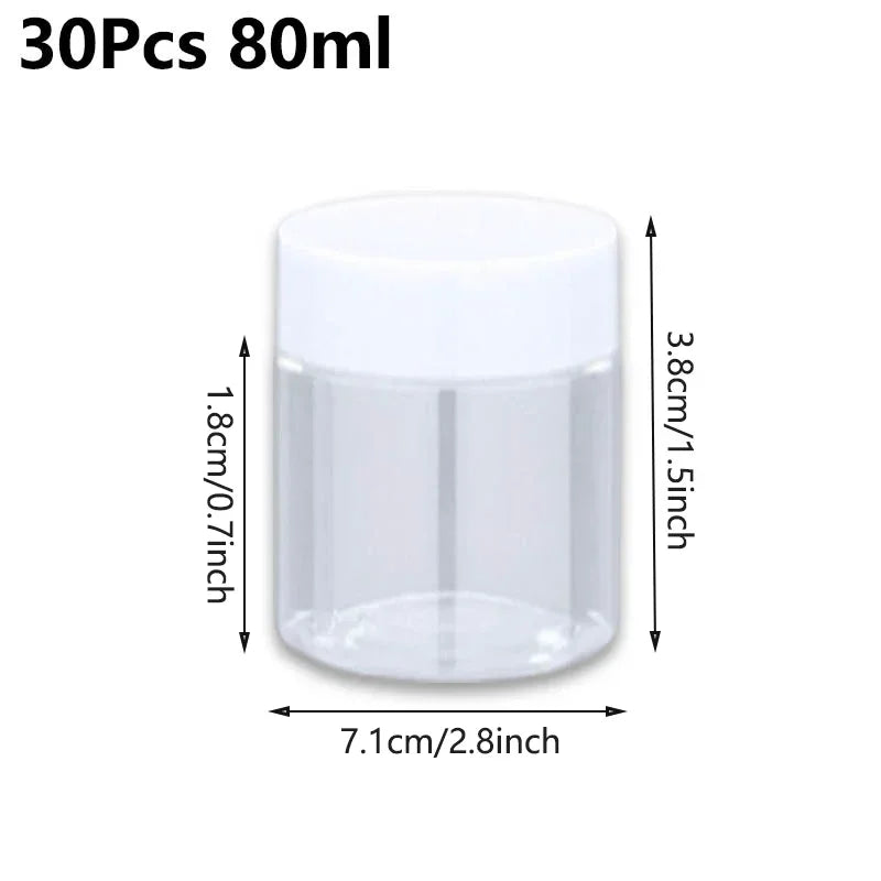 30Pcs 80-200ml Plastic Clear Jars With Screw Lid PET Round Eye Cream Containers Refillable Makeup Bottles Travel Accessories