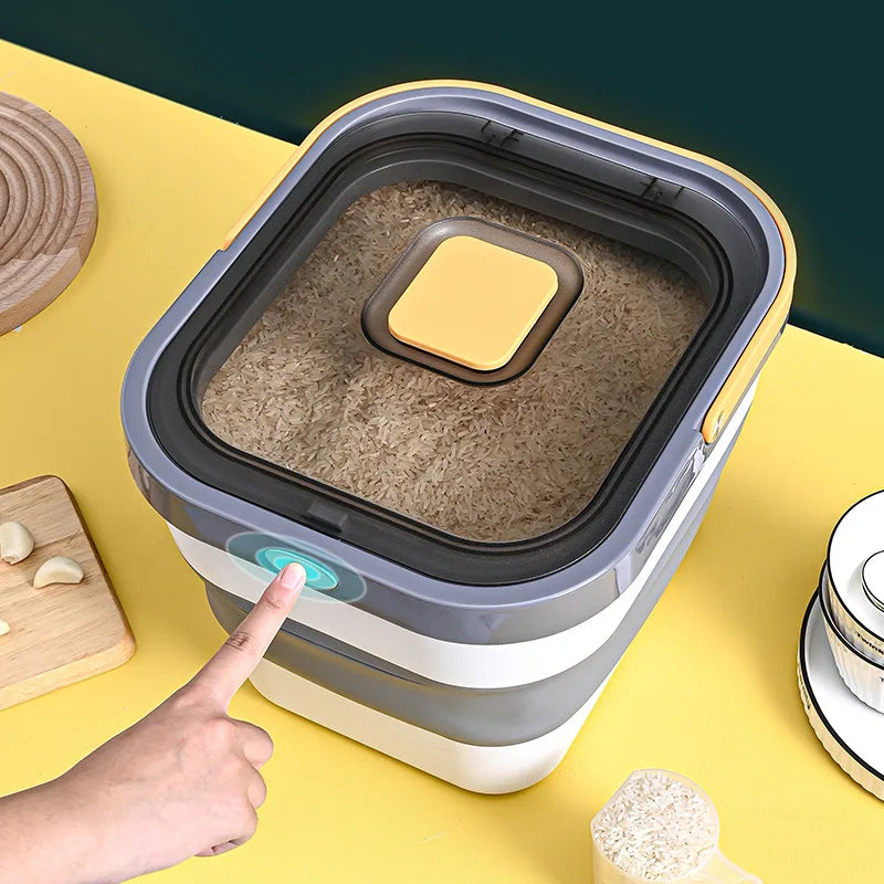 Plastic Sealable Kitchen Dog Food Storage Dispenser Collapsible Fold Airtight Rice Container with Lid Locking