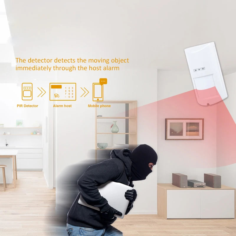 433MHz Wireless PIR MW Motion Sensor 100° 12M Detection, IP65 Waterproof for Indoor/Outdoor Use, Pet Immune for Burglar Alarm