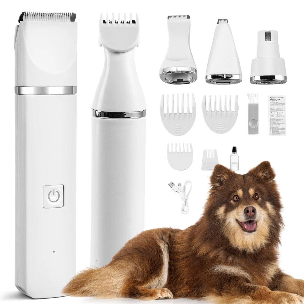 Tieker 4 in 1 pet electric trimmer rechargeable grooming clipper set pet grooming tools pet hair trimming scissors