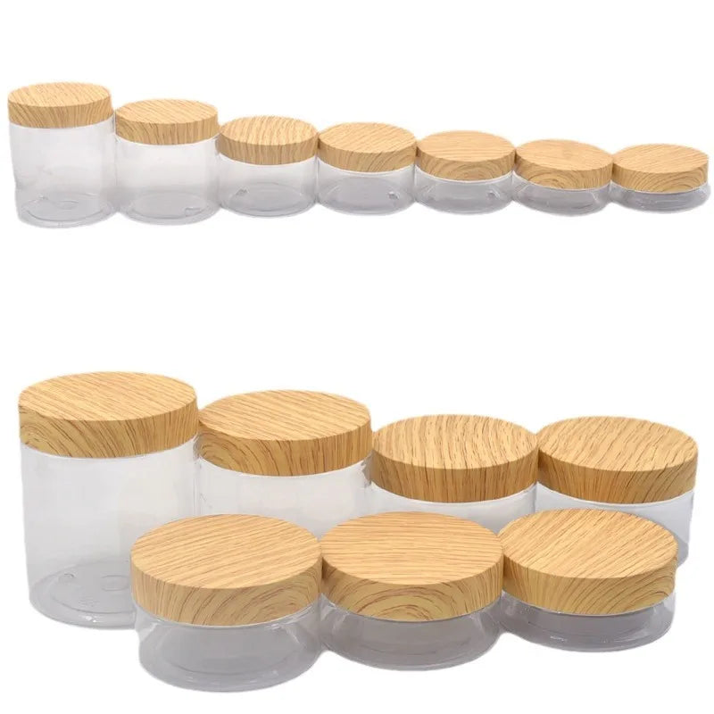 20pcs/lot 200-500g 89R Empty PET Cream Jar Facial Mask/Hair Mask Makeup Container Cosmetic Bottle With Imitation Wood Lid