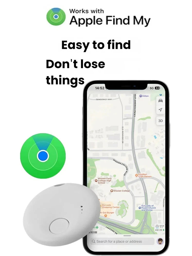 Smart Bluetooth GPS Tracker Tag Compatible with Apple Find My App for Pet Luggage Earbud Finder Wireless Tracking Device