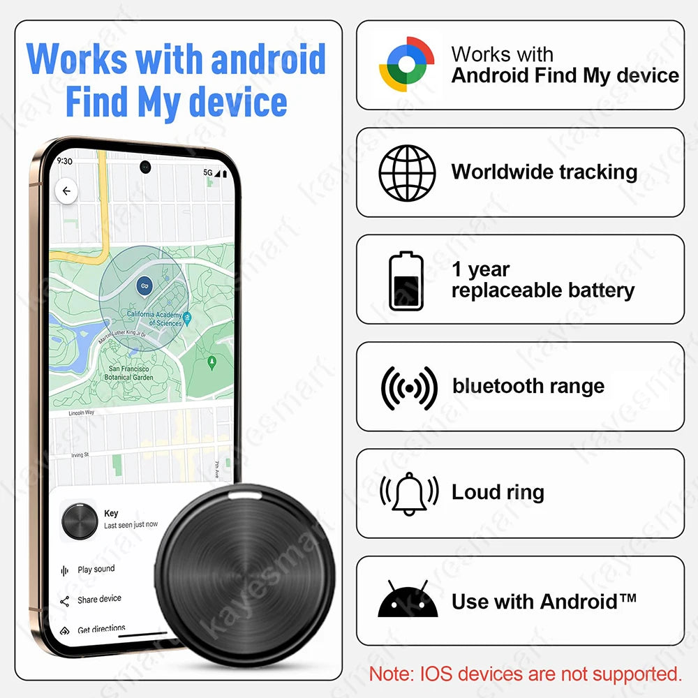 Smart Tracker Tag Bluetooth Locator Anti-Lost Device Mobile Pet Elderly Kids Finder Works With Android Google Find My Device App