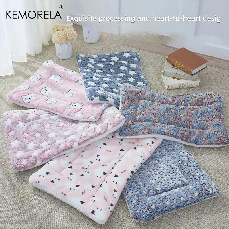 KEMORELA Flannel Pet Sleeping Mat Dog Bed Cat Litter Puppy Bed Dog SofaMattress Cushion for Small Large Dog Blanket Pet Supplies