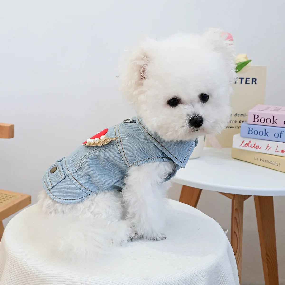 Denim Puppy Jacket For Chihuahua Yorkie Adjustable Lightweight  Coat, Breathable Dog Clothes With Snap Closure