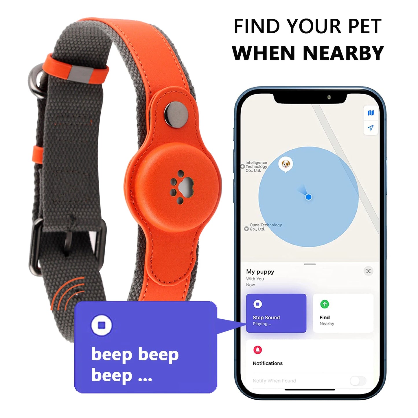IP67 GPS Tracker for Dogs Waterproof Pet Tracking Smart Collar Real-time Location No Monthly Fee  Tracker Collar for Airtag iOS