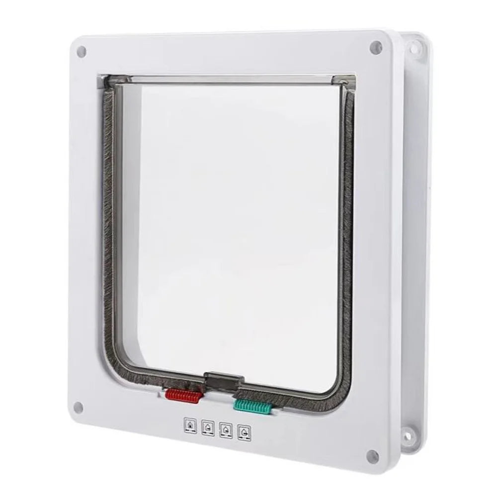 Magnetic 4-Way Lock Cat Flap Door for Interior & Exterior Doors Windows ABS Plastic Pet Gate Safety Entry/Exit for Cats & Dogs