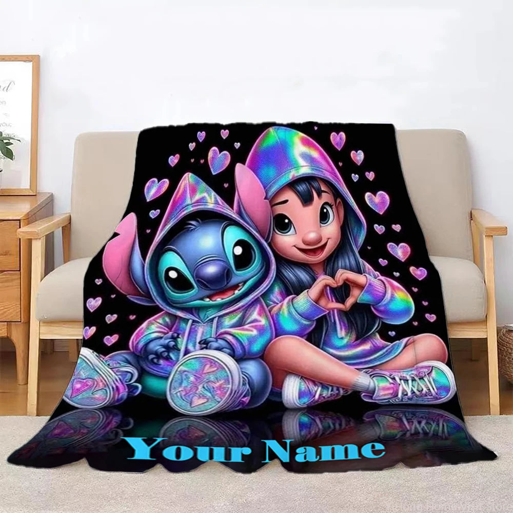 Custom Name Personalized Blanket Disney Stitch Printed Blanket for Sofa Bed Cover Blanket Suitable for Birthday Souvenir Gifts