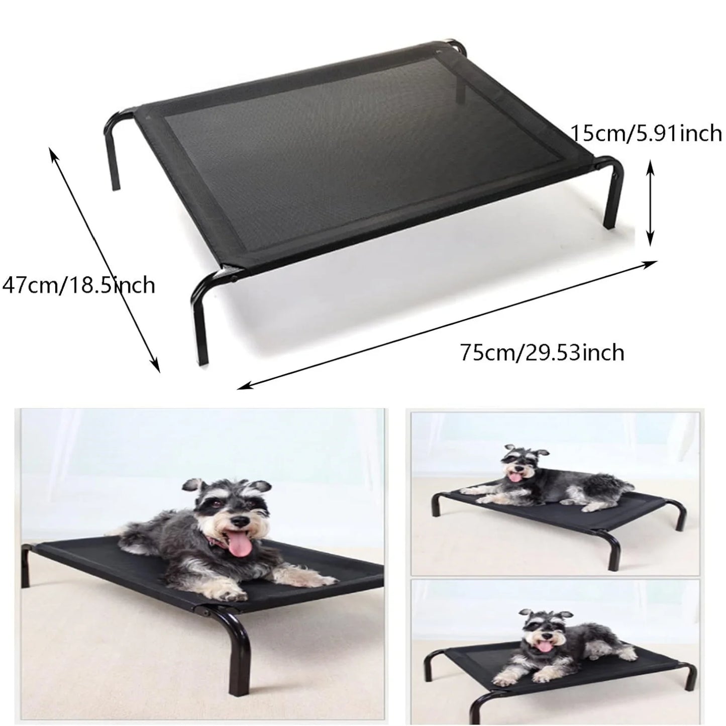 BRIEFNESS Elevated Dog Bed Pet Sofa Bed 3 Sizes Available Outdoor Pet Bed Dog & Cat Camping Bed Black