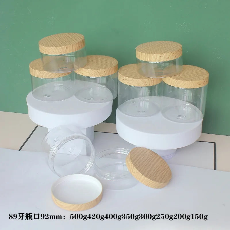 20pcs/lot 200-500g 89R Empty PET Cream Jar Facial Mask/Hair Mask Makeup Container Cosmetic Bottle With Imitation Wood Lid