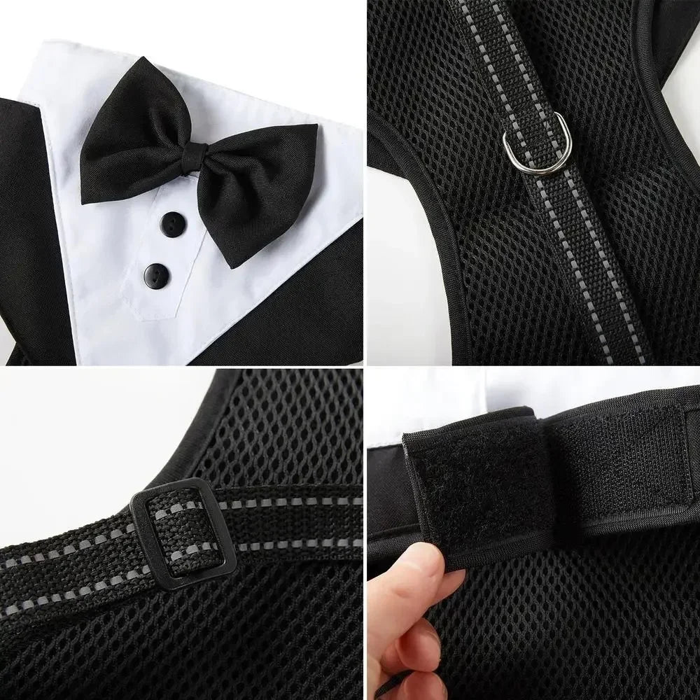 Dogs Tuxedo Wedding Party Suit Dog Formal Tuxedo with Bow Tie Pet Dog Vest Harness Outfit Wedding Attire Dog Tuxedo for Puppies