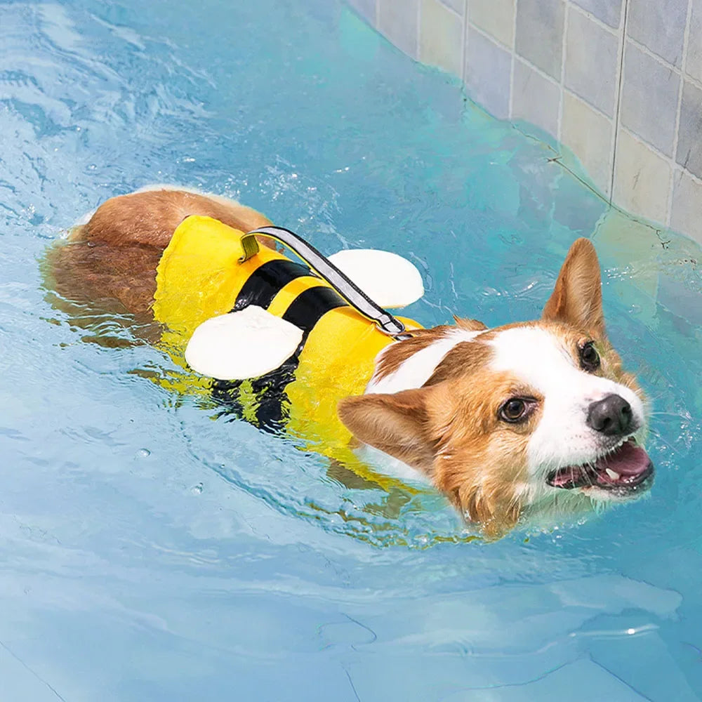 Cartoon Puppy Life Vest Jacket with Rescue Handle Summer Small Dog Swimwear Puppy Life Jacket Safety Swimming Suit Pet Supplies