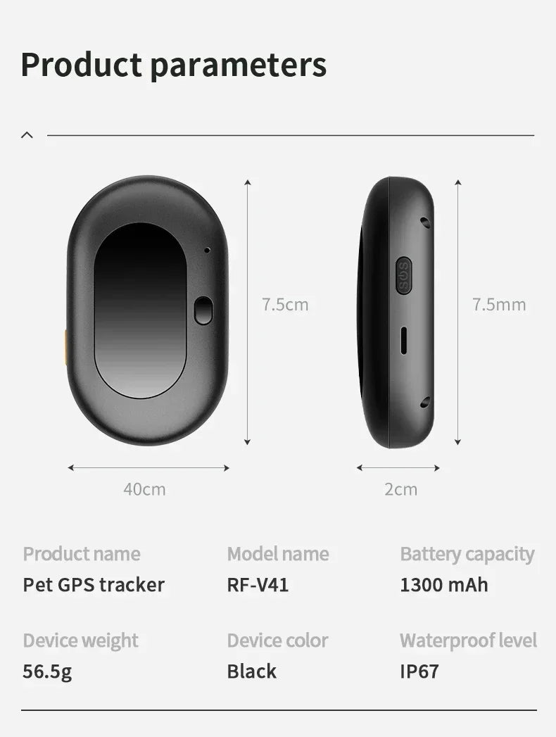 2G/ 4G GSM GPS Pet Tracker Voice Monitor, Pet Dog Gps Anti Loss Mini Tracker IP67 Waterproof Built-in 1300 MAh Battery Locator