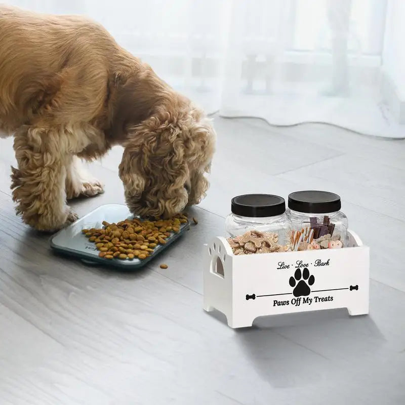 Wooden Dog Treat Container Multifunctional Airtight Dog Food Storage Container with 2  Cat and Dog Treat Jars Pet supplies