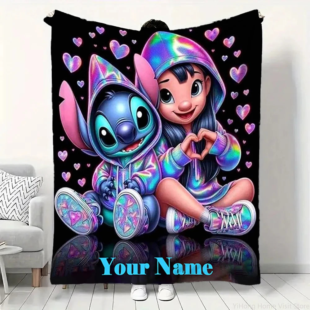 Custom Name Personalized Blanket Disney Stitch Printed Blanket for Sofa Bed Cover Blanket Suitable for Birthday Souvenir Gifts