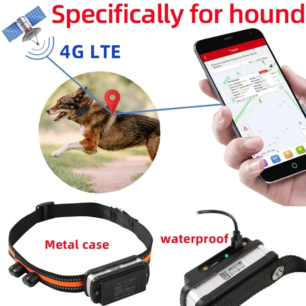 4G Smart Pet Locator Collar, Hunting Dog GPS Tracker Anti-Lost Live Location Free APP 60 Days Standby Waterproof Dog Find Device