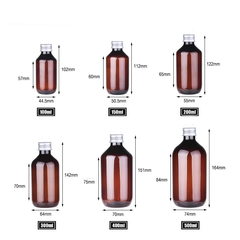 10/20/50pcs 100ml 150ml 200ml Green Plastic Bottle With Aluminum Lid 300ml 400ml 500ml Boston Brown PET Bottle Container XD32101