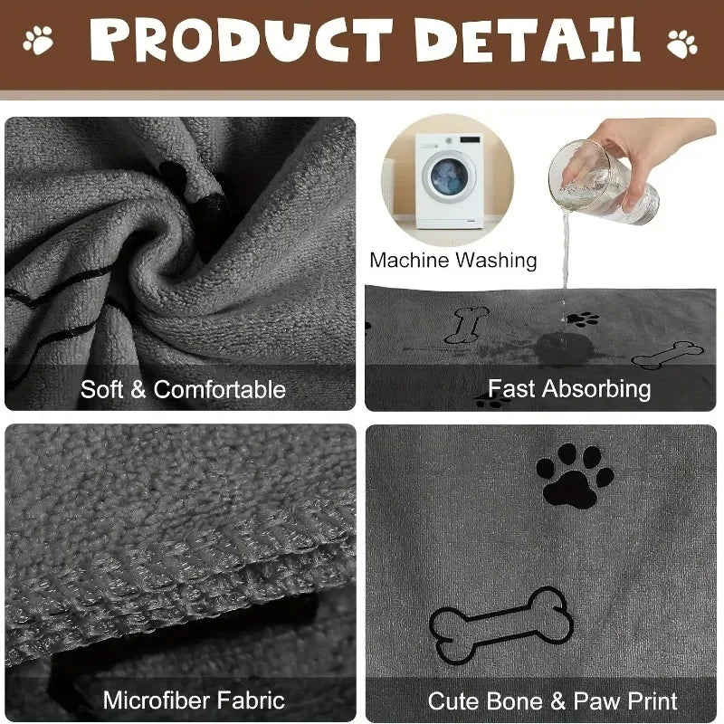 Dog Towel Drying Dog Cat Pet Towel Puppy Microfiber Quick-drying Dog Claw Bath Towel Pet Bath Products Absorbent Medium Dogs