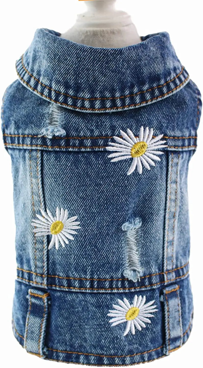 Pet Clothes for Small Medium Dogs Cool Dog Denim Jacket Puppy Sleeveless Dark Washed Jeans Costume Spring Lapel Pet Coat