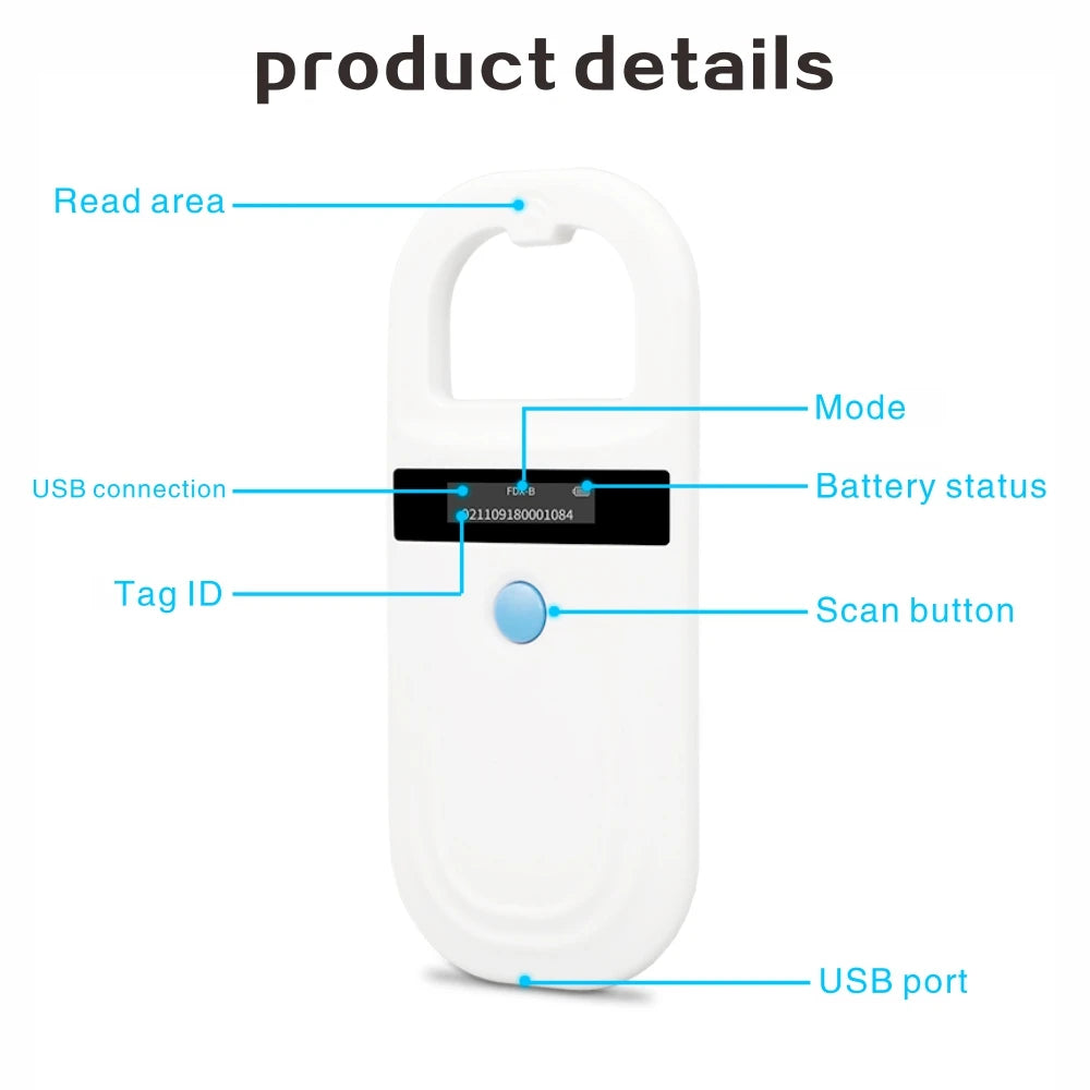 Bluetooth Iso11784/5 Fdx-b Animal Pet Id Reader Chip Transponder Usb Rfid Handheld Microchip Scanner For Dog,cats,horse