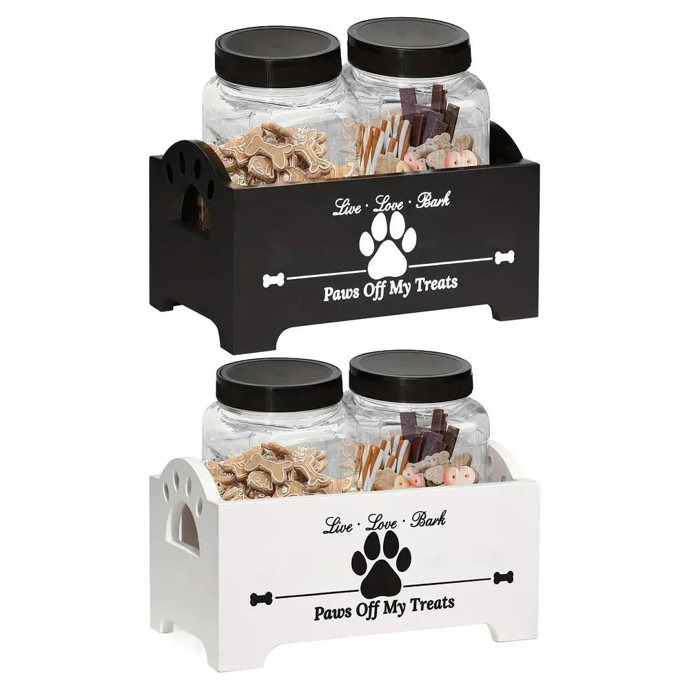 Wooden Dog Treat Container Multifunctional Airtight Dog Food Storage Container with 2  Cat and Dog Treat Jars Pet supplies