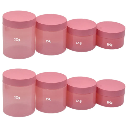 12Pcs 100-250g Pink PET Plastic Jar with Screw Lid Empty Comstic Face Cream Containers Travel Sample Jars Refillable Bottles