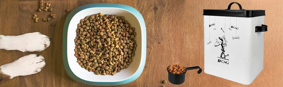 2023 New Fashion White  Farmhouse Dog Food Container with black Lid Food Storage Container with Serving Scoop