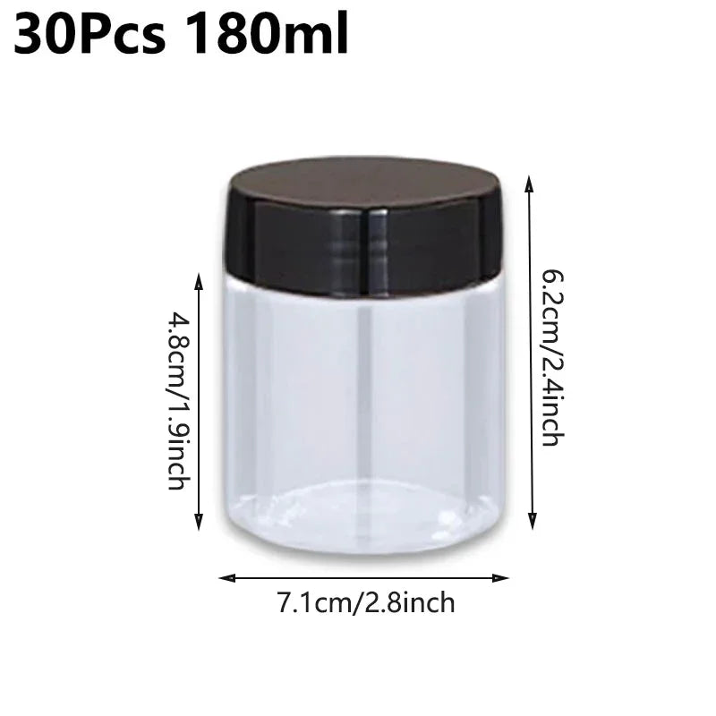 30Pcs 80-200ml Plastic Clear Jars With Screw Lid PET Round Eye Cream Containers Refillable Makeup Bottles Travel Accessories