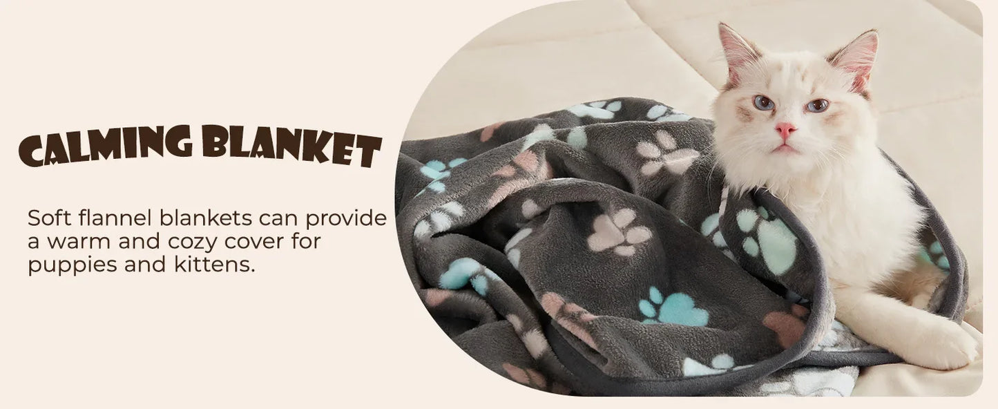 KEMORELA 3PCS Blankets Super Soft Fluffy Premium Fleece Pet Blanket Flannel Throw for Dog Puppy Cat Paw Brown Pink White