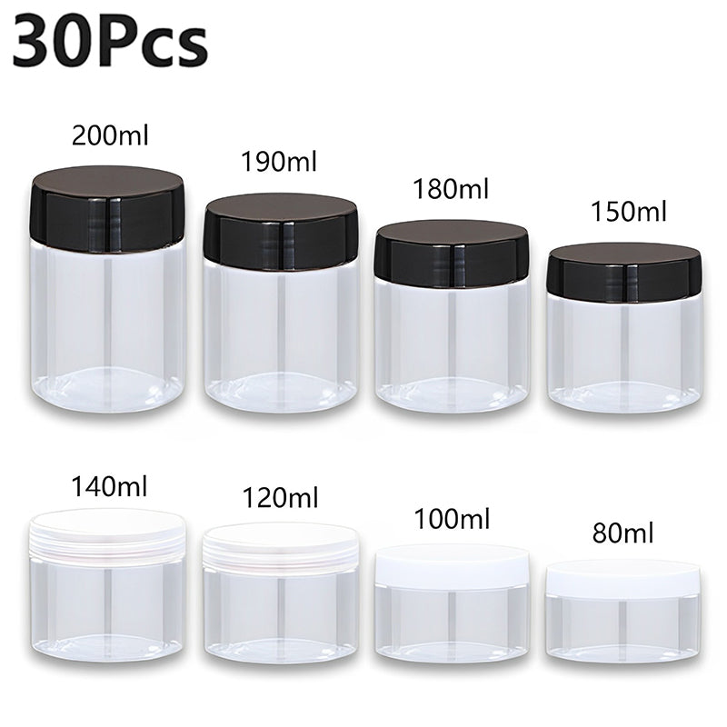 30Pcs 80-200ml Plastic Clear Jars With Screw Lid PET Round Eye Cream Containers Refillable Makeup Bottles Travel Accessories