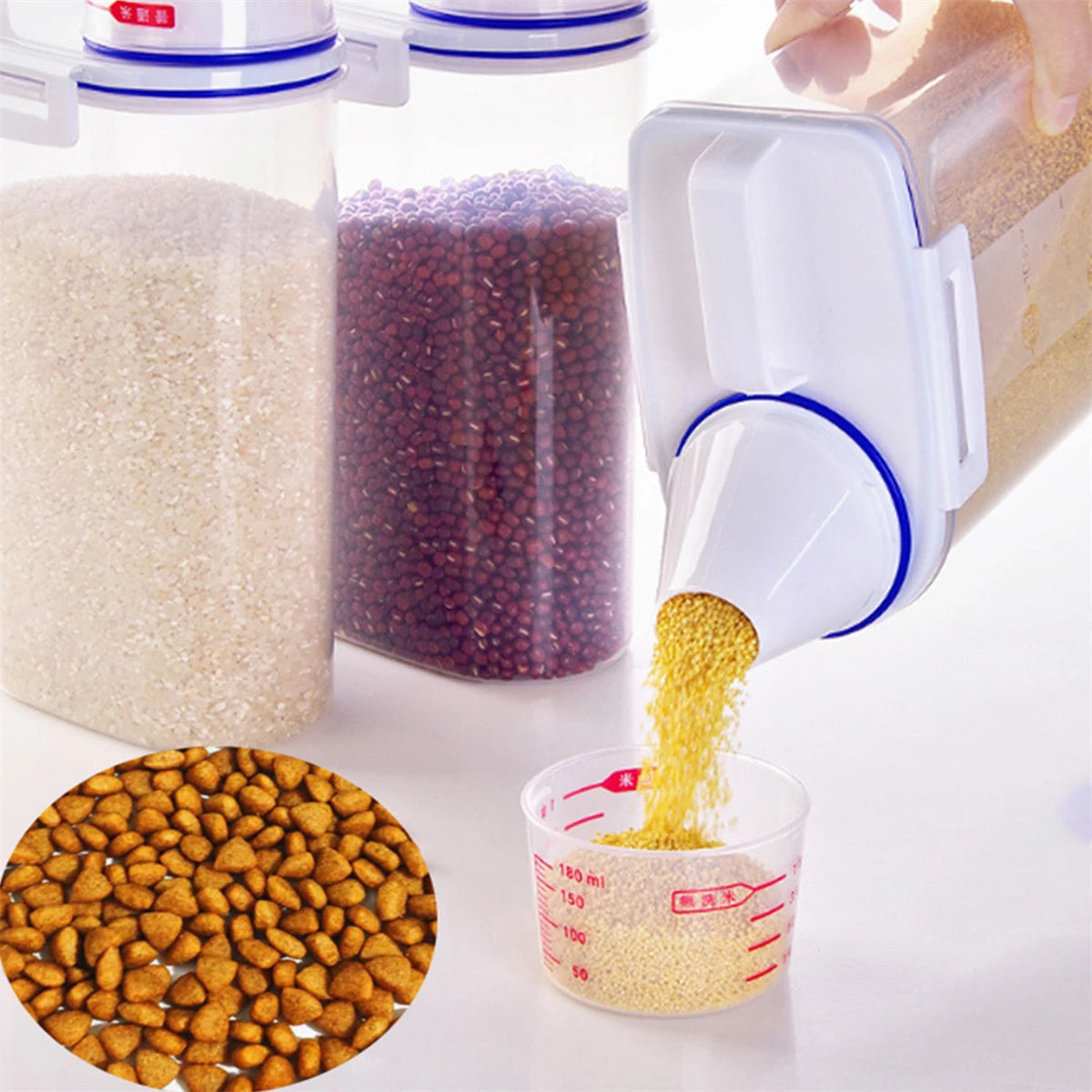 1Pc Pet Food Storage with Seal Ring 2.3L 2.5L 3L Large Capacity Portable Sealed Transparent Container Durable Cats Dogs Feed Jar