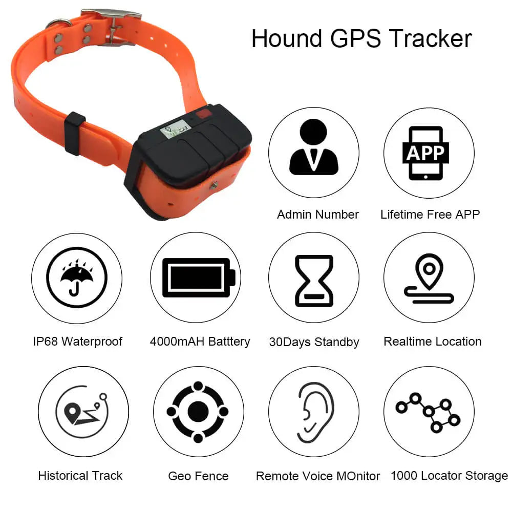 Pet Tracker Gps Collar for Dogs Gps Tracking  Animal Real Time Tracking IP67 Waterproof Hound Locator for Medium Large Dogs