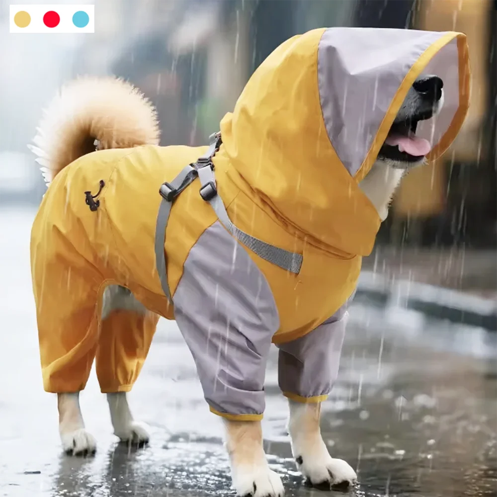 Pet Dog Waterproof Coat Puppy Hooded Jacket for Rainy Day Outdoor Dog Raincoat Reflective Clothes for Small Medium Large Dogs