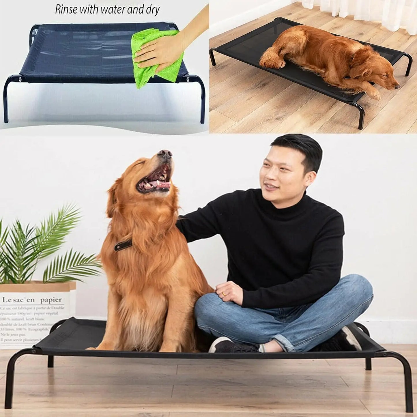 BRIEFNESS Elevated Dog Bed Pet Sofa Bed 3 Sizes Available Outdoor Pet Bed Dog & Cat Camping Bed Black