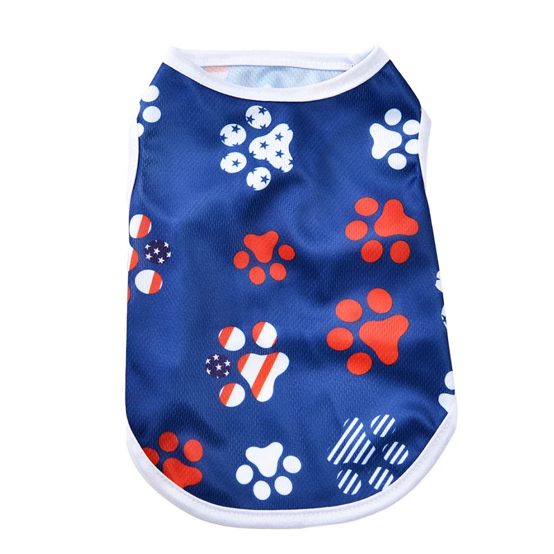 Summer Breathable Dog Vest Clothes Independence Day July 4th Pet T-shirt For Small Medium Dogs Cats Schnauzer Yorkshire Coat