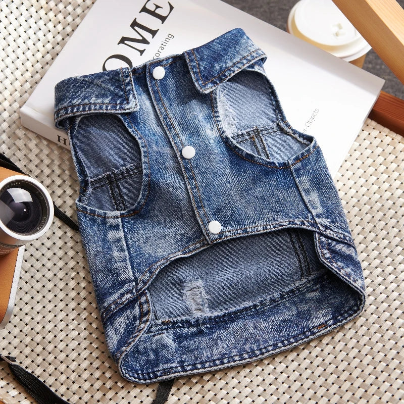 Pet Clothes Denim Dog Costume Summer Cowboy Vest Daisy Shirt Jeans Jacket Puppy Clothing for Chihuahua Yorkies