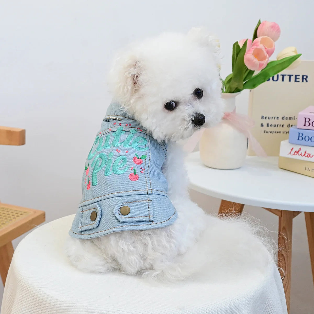 Denim Puppy Jacket For Chihuahua Yorkie Adjustable Lightweight  Coat, Breathable Dog Clothes With Snap Closure